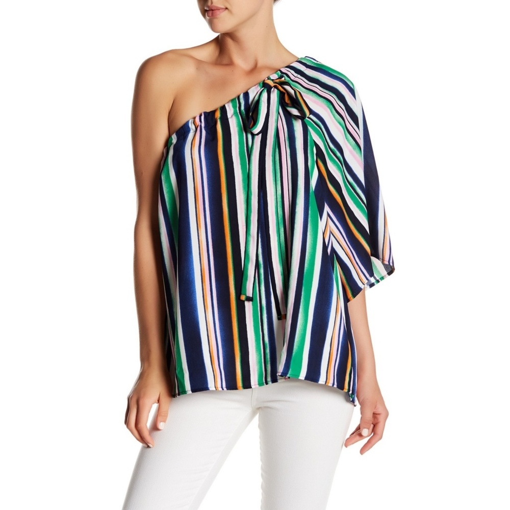 Ro & De One Shoulder Striped Blouse Sz XS NWT